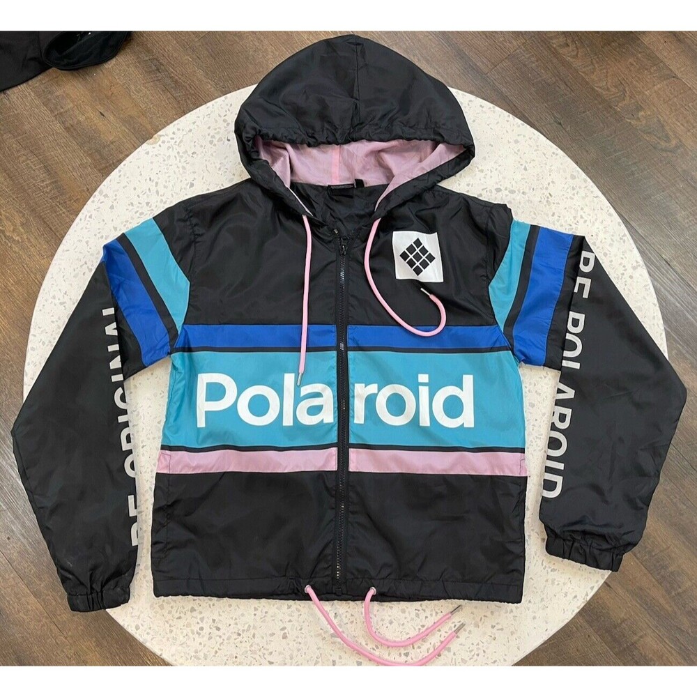 Polaroid Small Hoodie 1/4 Zip Windbreaker Black Photographer Classic Retro Art